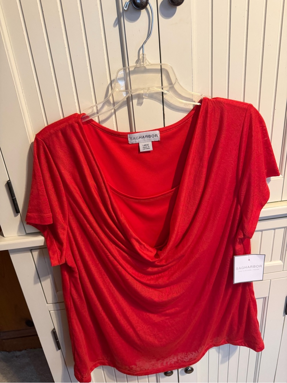 Sag Harbor Tomato Red Short-Sleeve Draped Top